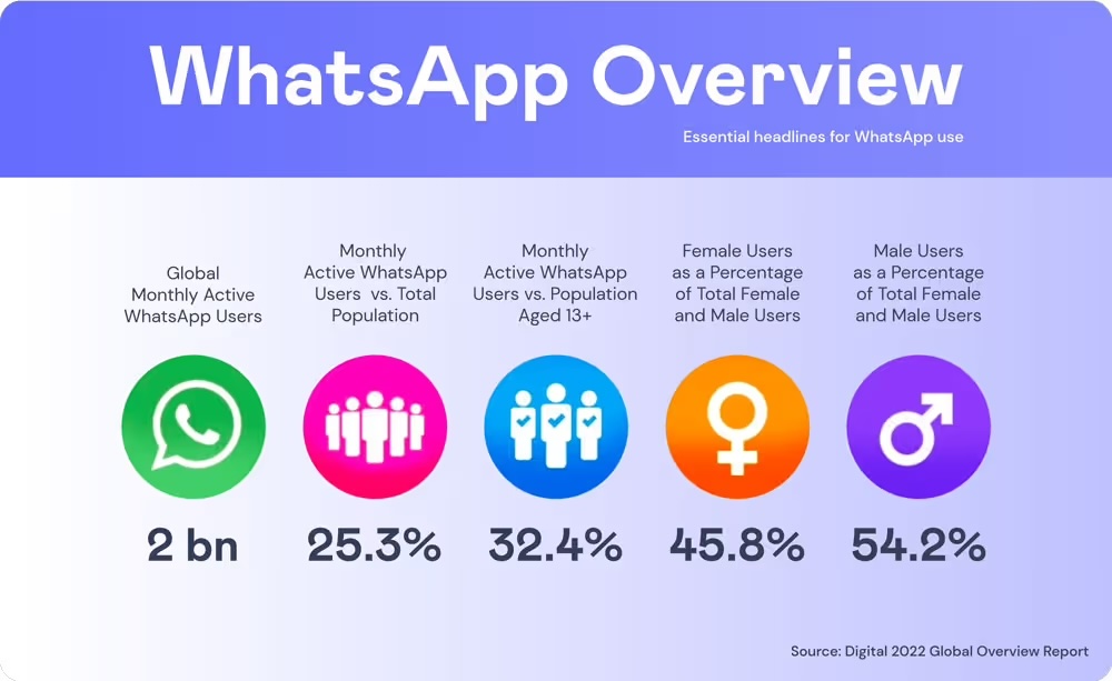 il grafico mostra le statistiche di utilizzo di whatsapp nel mondo